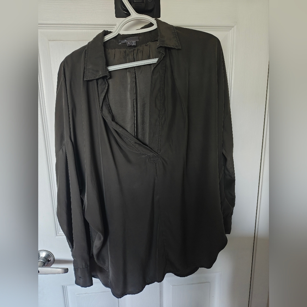 Vince Women's Dark Olive Silk Shirt